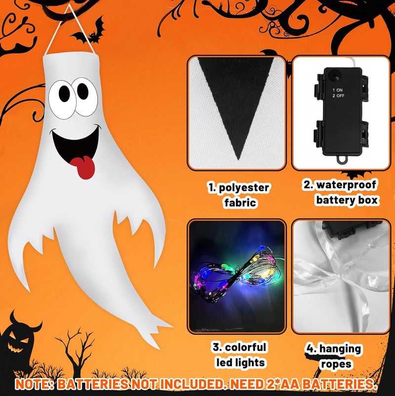 Tepoobea Halloween Decorations Outdoor Indoor, 2 Pack Light Up Ghost Decorations with LED Lights, Hanging Ghost Halloween Decor for Yard Porch Garden Lawn Party (2B-2Pack) - Image 4
